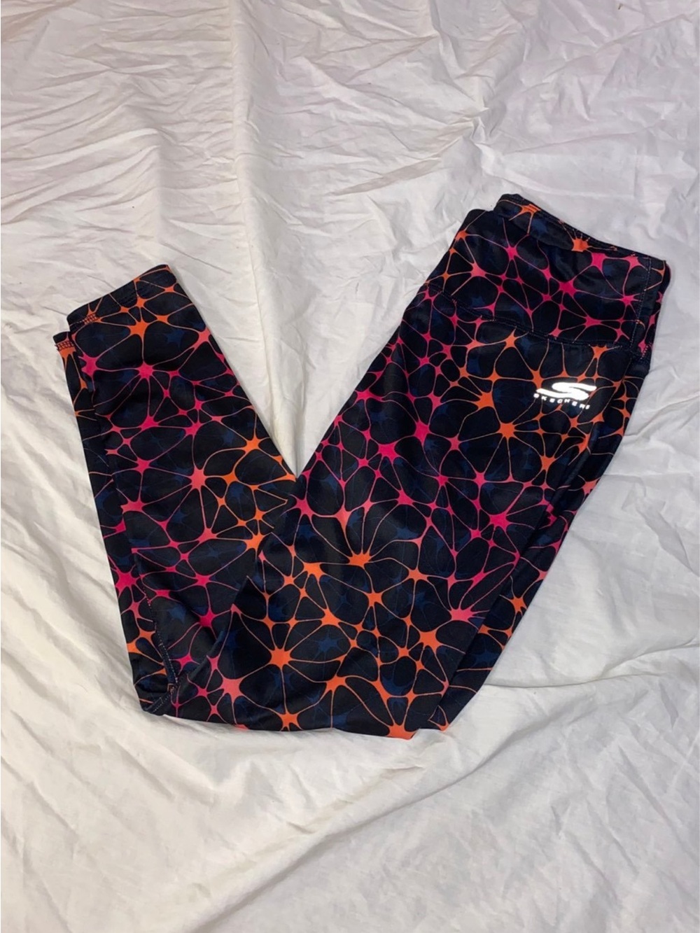 Skechers Black Leggings with Pink & Orange Abstract Web Print